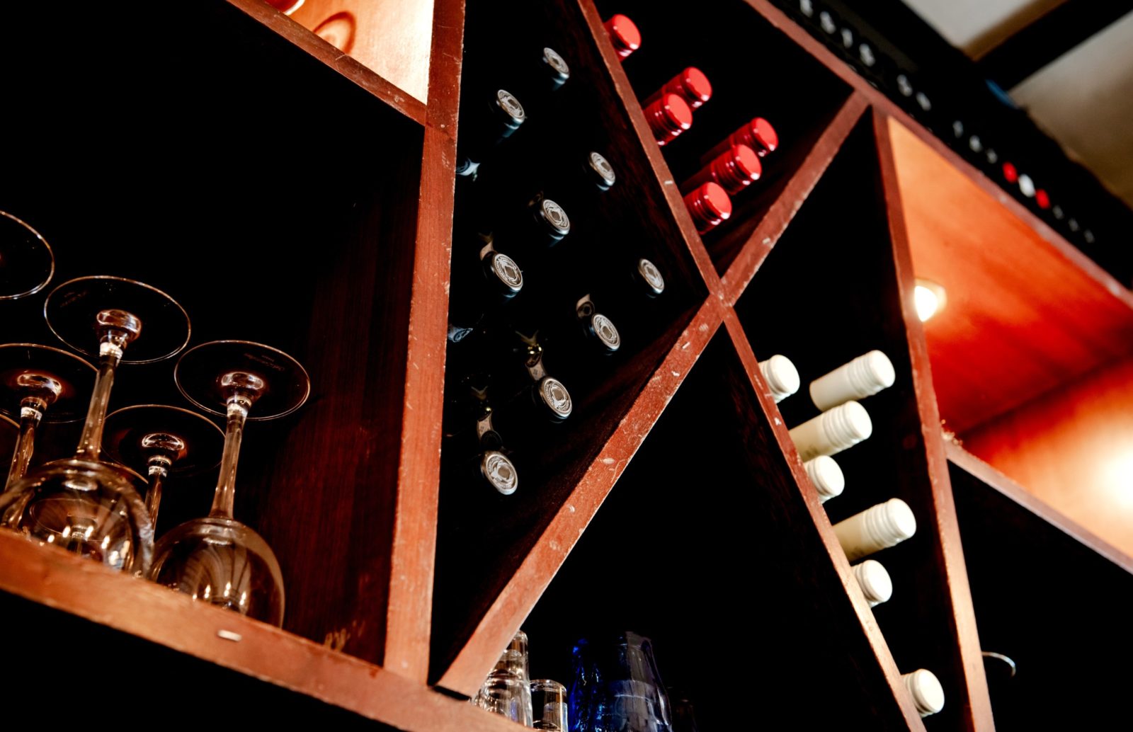 A wide selection of wine on display for sale at the Ragged Trousers bar